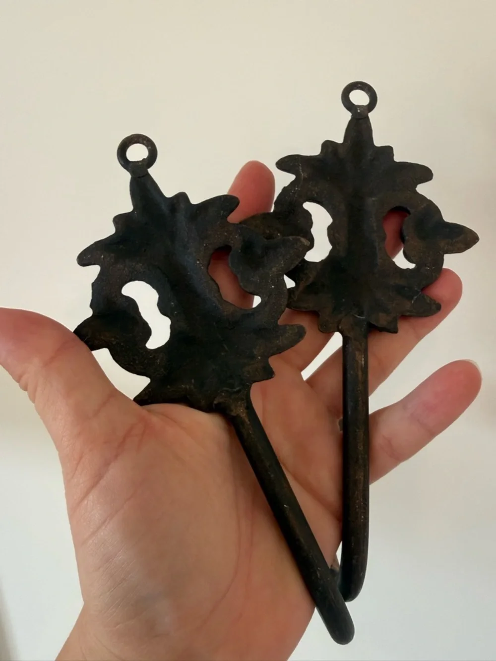 Decorative Wall Hooks in Black and Dark Brown - Set of 2 cast iron